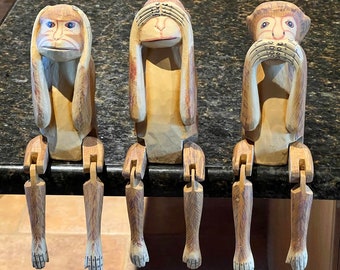 The Hear-No, See-No, Speak-No Evil Monkeys Wood Sculptures