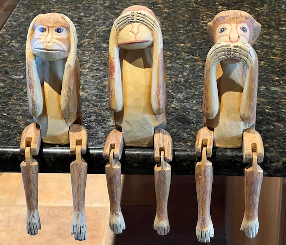 The Hear-no, See-no, Speak-no Evil Monkeys Wood Sculptures - Etsy