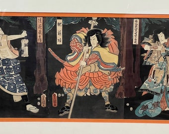Antique Original Japanese Woodblock Triptych, Large, Matted and Framed - RARE FIND!!