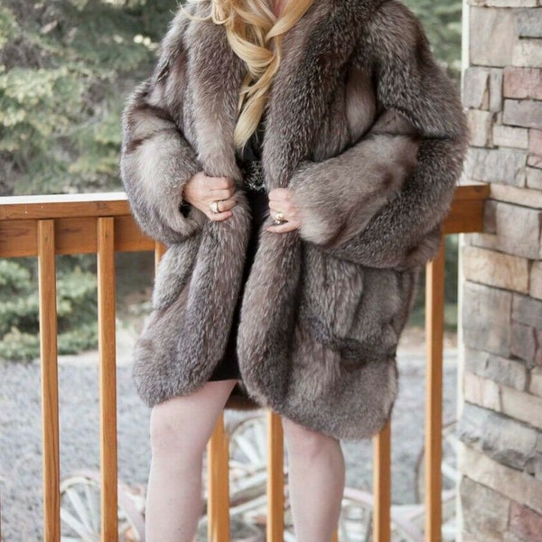 Natural Artic Silver Fox Fur Coat GORGEOUS!