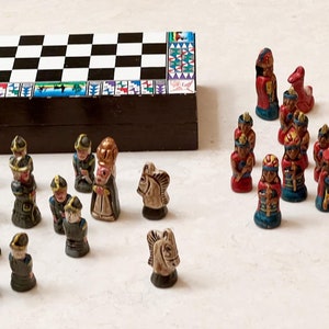 Vintage Mini Travel Chess Set with Wood Playing Storage Case - Rare Find! - Collectible!