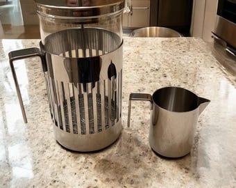 Alessi French Press for 6 + Matching Creamer – Aldo Rossi Design – Brand New