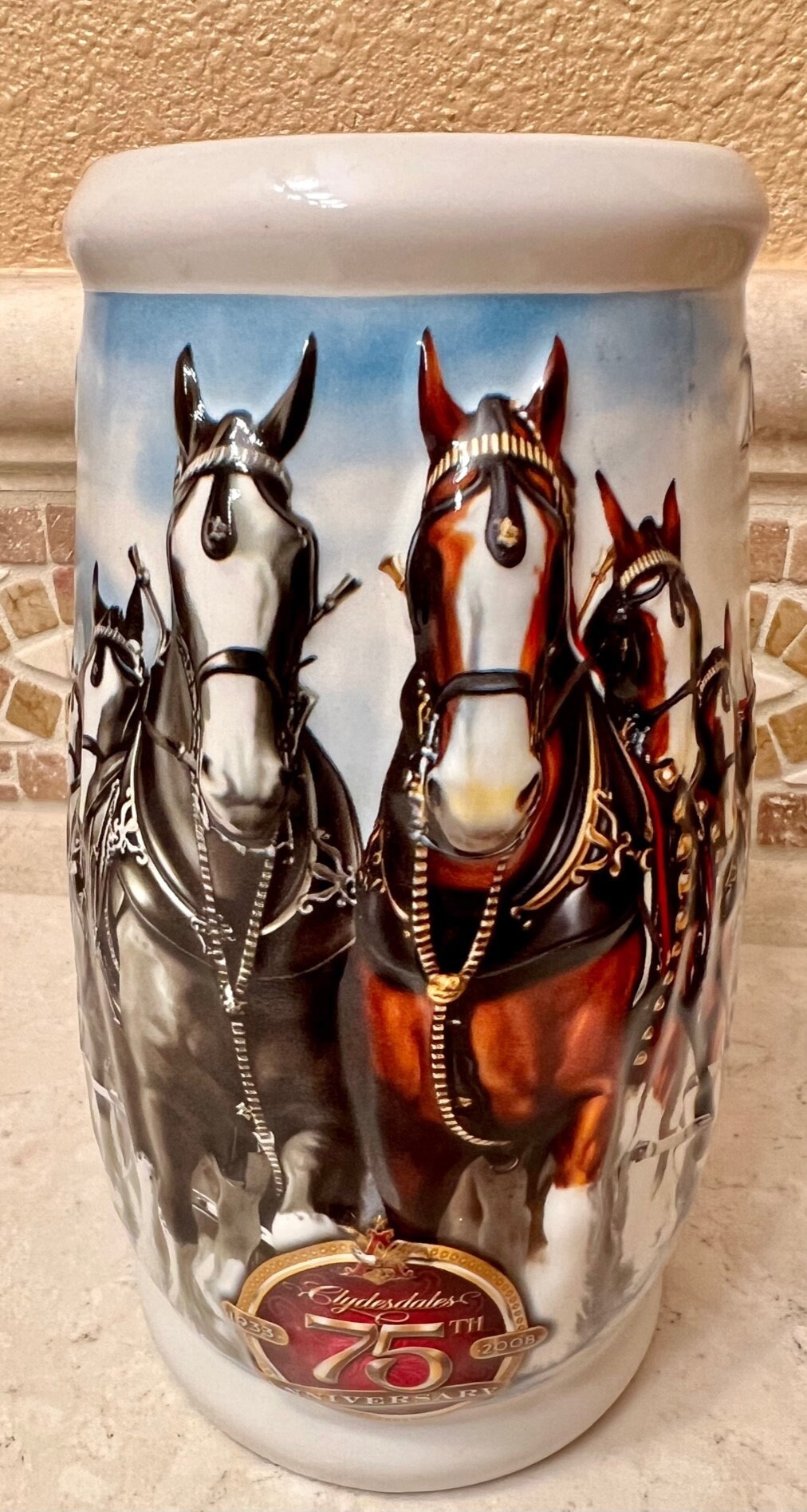 Budweiser Holiday NEW Edition 2008 Stein "75 Years of Proud Tradition" ORIGINAL, Not Made in China