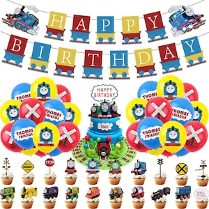 Train Birthday Party Decoration. Train Happy Birthday Banner, Balloons, Cupcake Toppers And Party Supplies