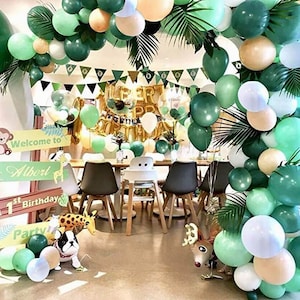 Jungle Safari, With 106 pieces Kit Balloons and Tropical Palm, Animal Balloons for Kids Animals.