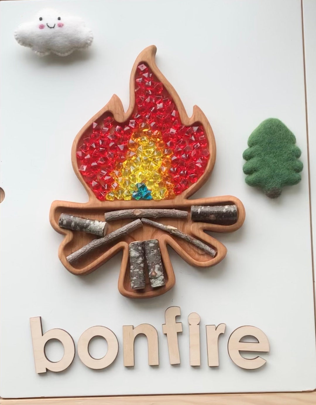 Wood Sensory Tray, Wood Campfire Plate. Sensory Play, Wood Tray, Kids