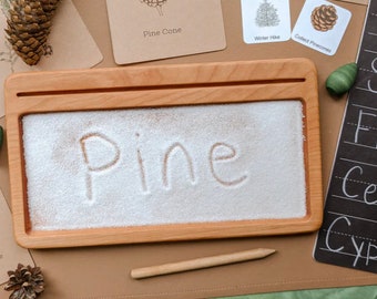 Wood Sensory Tray: Montessori Flash Card Holder, Educational Toy