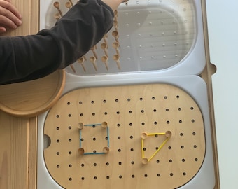 Geometric Peg Boards for Flisat Table | Peg Geo Flisat Insert | Homeschool Learning Resources | Wood Toys | Sensory Bin |