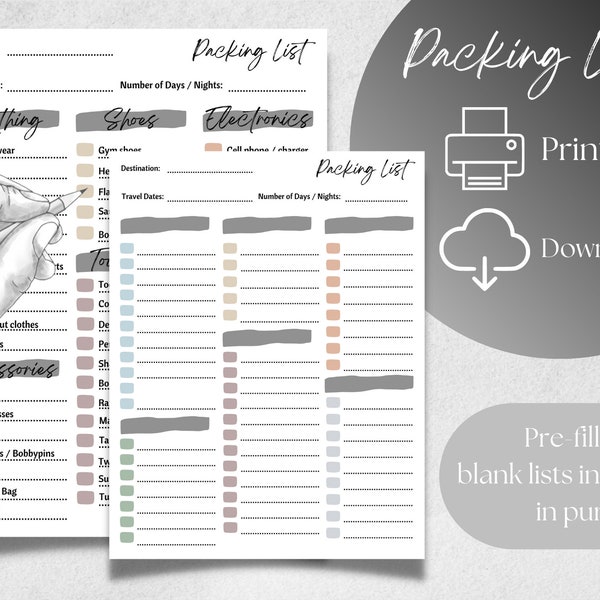 Packing List, Easy to Edit PDF, Pre-filled and Blank Template Included!