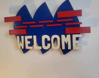 Funky Mid Century Modern Style Hand Made Welcome Sign