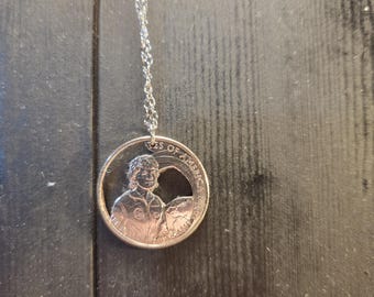 Sally Ride hand Cut Coin Necklace