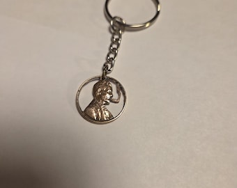 Smokin Abe Lincoln Hand Cut Coin Keychain