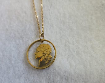 Hand Cut French Coin Necklace