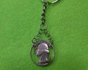 Smokin George Hand Cut Coin Keychain