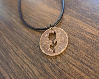 Hand Cut Chinese Tulip Coin Necklace