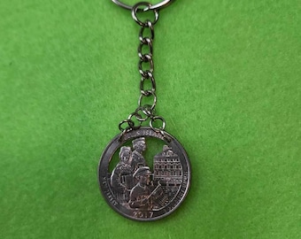 Hand Cut Ellis Island Coin Keychain
