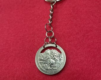 Denali US Quarter Hand Cut Coin Keychain