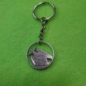 Hand Cut Spain Coin  Keychain