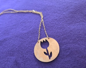 Hand Cut Tulip Necklace on Mexican Coin