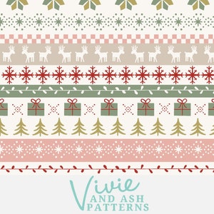 Fichier vectoriel de Noël Fair Isle, motif répété, motif répété transparent renne rose et vert, motif répété sans couture pour usage commercial