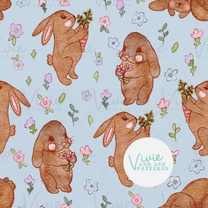 Ostern Frühling Aquarell Hasen Nahtlose Muster, süße blaue Häschen-Datei, Kinder Ostern Muster Download digitale Datei für kommerzielle Nutzung