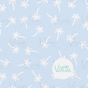 Blue Hand Drawn Palm Trees Seamless Repeat Pattern, Summer Tropical Repeating Stripe Pattern for Commercial Use