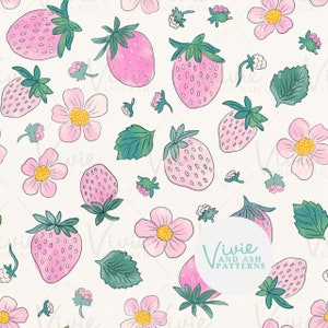 Patrón sin costuras de fresas en acuarela, fruta rosa y verde azulado sin costuras, patrón de verano para uso comercial, tela de verano sin costuras.