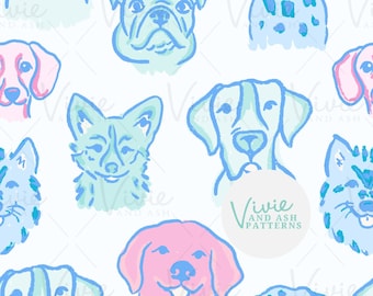 Pink and Blue Dogs Pattern, Preppy Animal Print by VIvieAndAsh (Digital File)