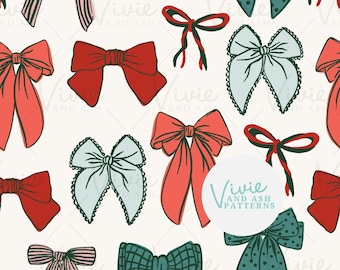 Christmas Bows Seamless Pattern by VivieAndAsh: Red Green Holiday Repeat (Digital)