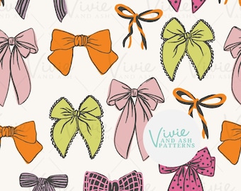 Halloween Bows Seamless Pattern, Coquette Seamless Pattern, Bows Seamless paper, Fall Halloween Pattern