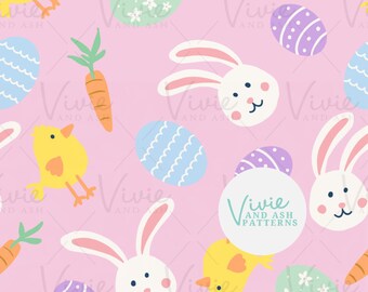 Rosa Osterhasen Muster von vivieAndAsh, Pastell Eier Küken (Digitale Datei)