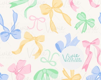 Pastel Bows Seamless Repeating Pattern, Pink and Blue Bow Pattern File ...