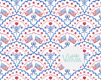 Red White and Blue July 4th Floral USA Flag Seamless Pattern by VivieAndAsh (JPEG)