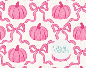 Padrão sem emendas de abóboras e laços rosa para Halloween, arquivo de padrão de repetição de outono sem emendas, arquivo de padrão de repetição de Halloween comercial