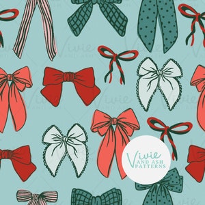 Christmas Bows Seamless pattern, Red and Green Seamless Repeat, Christmas Repeating Pattern for Commercial Use