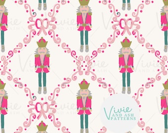 Pink Nutcracker Christmas Seamless Pattern by VivieAndAsh (Digital File)