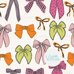 Halloween Bows Seamless Pattern, Coquette Seamless Pattern, Bows Seamless paper, Fall Halloween Pattern