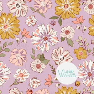 Motif répétitif sans couture floral bohème violet, motif floral sans couture, fichier floral numérique à usage commercial, fleurs sauvages ton terre