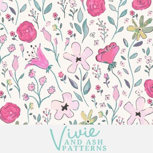 Pink Floral Seamless Repeat Pattern, Pink Watercolor Floral Download Digital File for Commercial Use