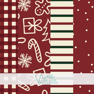 Christmas Seamless Repeat patterns, Mix and Match Patterns, Red and Cream Gingerbread Seamless Repeating Pattern Bundle Commercial Use