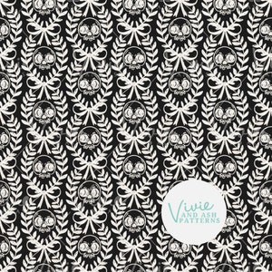 Black and White Halloween Skulls and Bows Seamless Pattern, Fall Seamless Pattern, Bows, Seamless paper, Fall Halloween Pattern