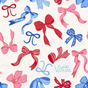 Red White Blue Bows Seamless Pattern by VivieAndAsh: 4th of July Fabric (Digital File)