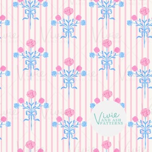 Bouquet floral à rayures bleues et roses, motif répétitif sans couture floral, motif floral sans couture, fichier floral numérique pour usage commercial