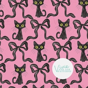 Chats noirs et noeuds Halloween modèle sans couture, fichier de modèle de répétition automne sans couture, fichier de modèle répétitif Halloween Commercial