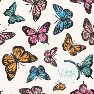Watercolor Butterflies Seamless Pattern, Butterfly Seamless Pattern File for fabric, Seamless Repeat Pattern, Digital Paper