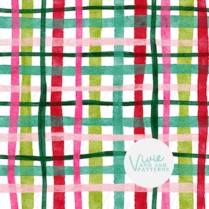 Aquarell Weihnachtskaromuster, rot grün rosa Tartan (JPEG)