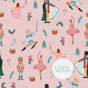 Quebra-nozes rosa aquarela padrão de Natal sem costura, balé de Natal sem costura repetição para uso comercial