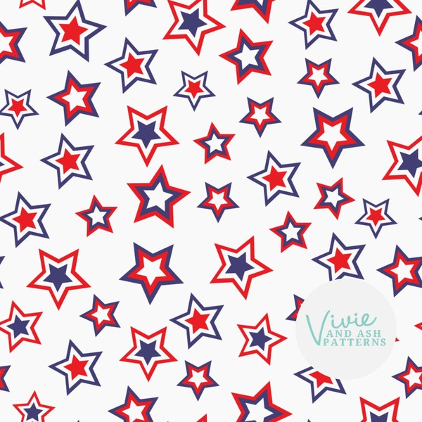 Red White and Blue Stars, Seamless Repeat Pattern, 4th of July Repeating Pattern for Commercial Use, Star Repeating Pattern