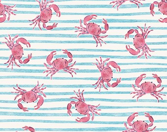 Watercolor Crab Seamless Pattern  by VivieAndAsh: Beach Stripes (Digital File)