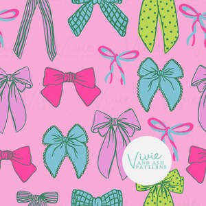 Bright Pink Blue and Green Bows Seamless Repeating Pattern, Bow Pattern ...